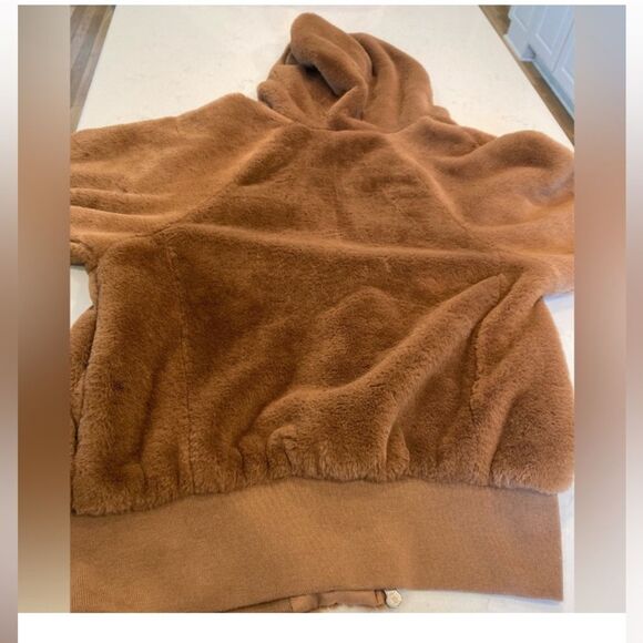 Free People Camel Brown Faux Fur Teddy Zipper Hoodie Gorpcore Oversized Coat XSm - Picture 3 of 11